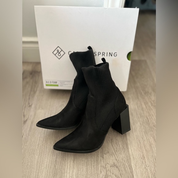 Sara Heeled Chelsea Booties in Black Textile Microfibre - Picture 1 of 9